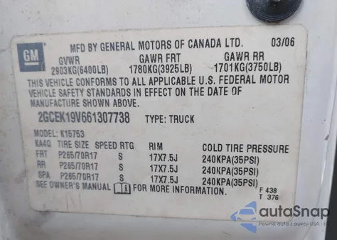 2006 Chevrolet Silverado 1500 Work Truck из США, поврежденный, VIN 2GCEK19V661307738